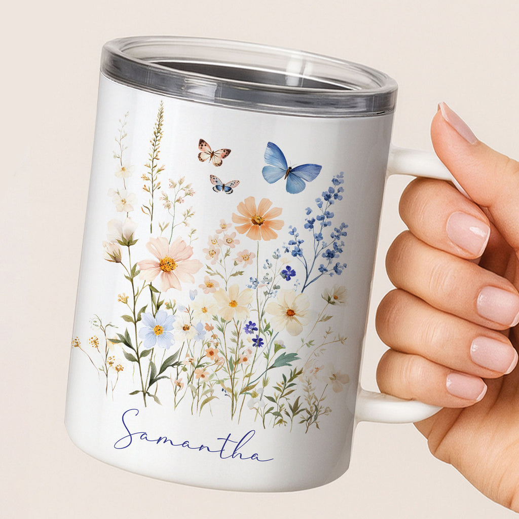 Rooted in Faith Floral Insulated Mug 12oz – Personalized Christian Coffee Mug