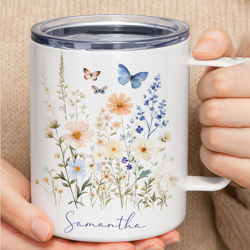 Rooted in Faith Floral Insulated Mug 12oz – Personalized Christian Coffee Mug