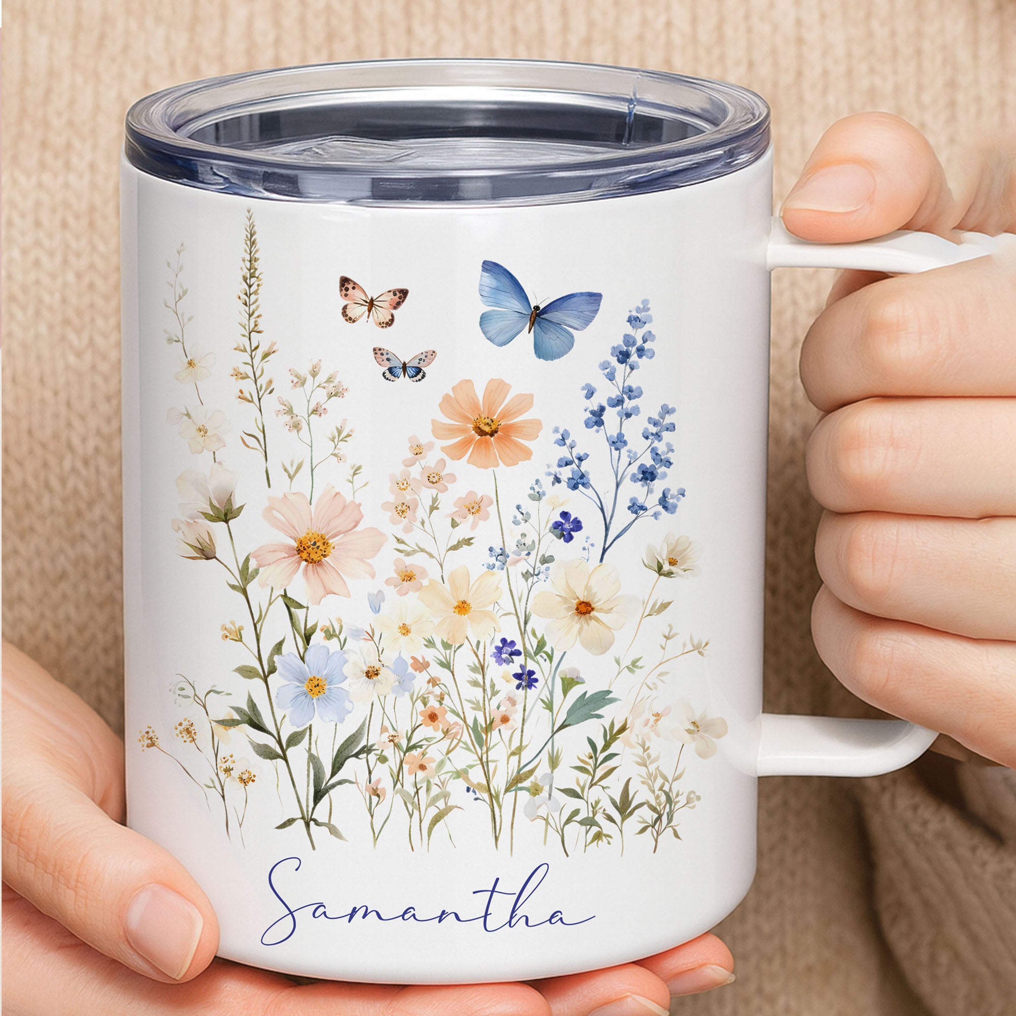 Rooted in Faith Floral Insulated Mug 12oz – Personalized Christian Coffee Mug