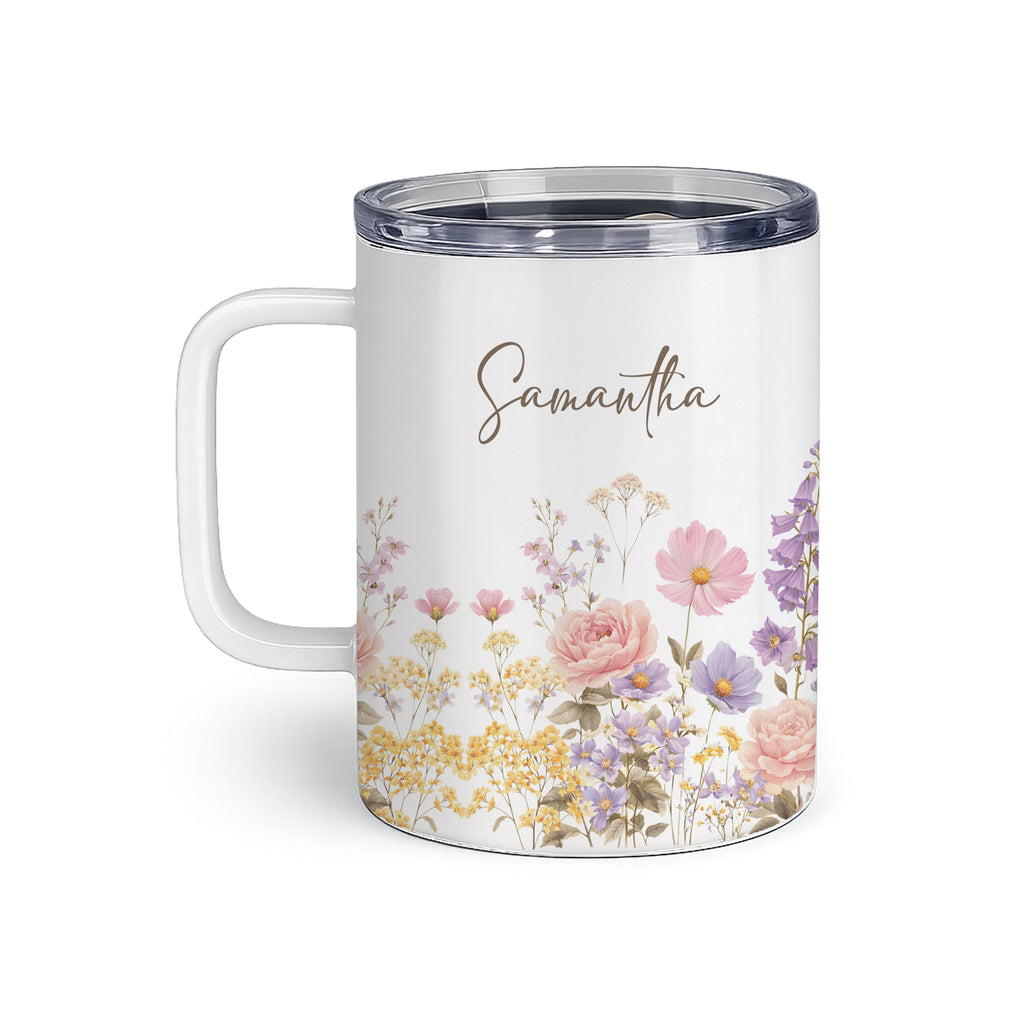 Custom Christian insulated coffee mug with floral design Psalm 46 10 personalized stainless steel 12oz
