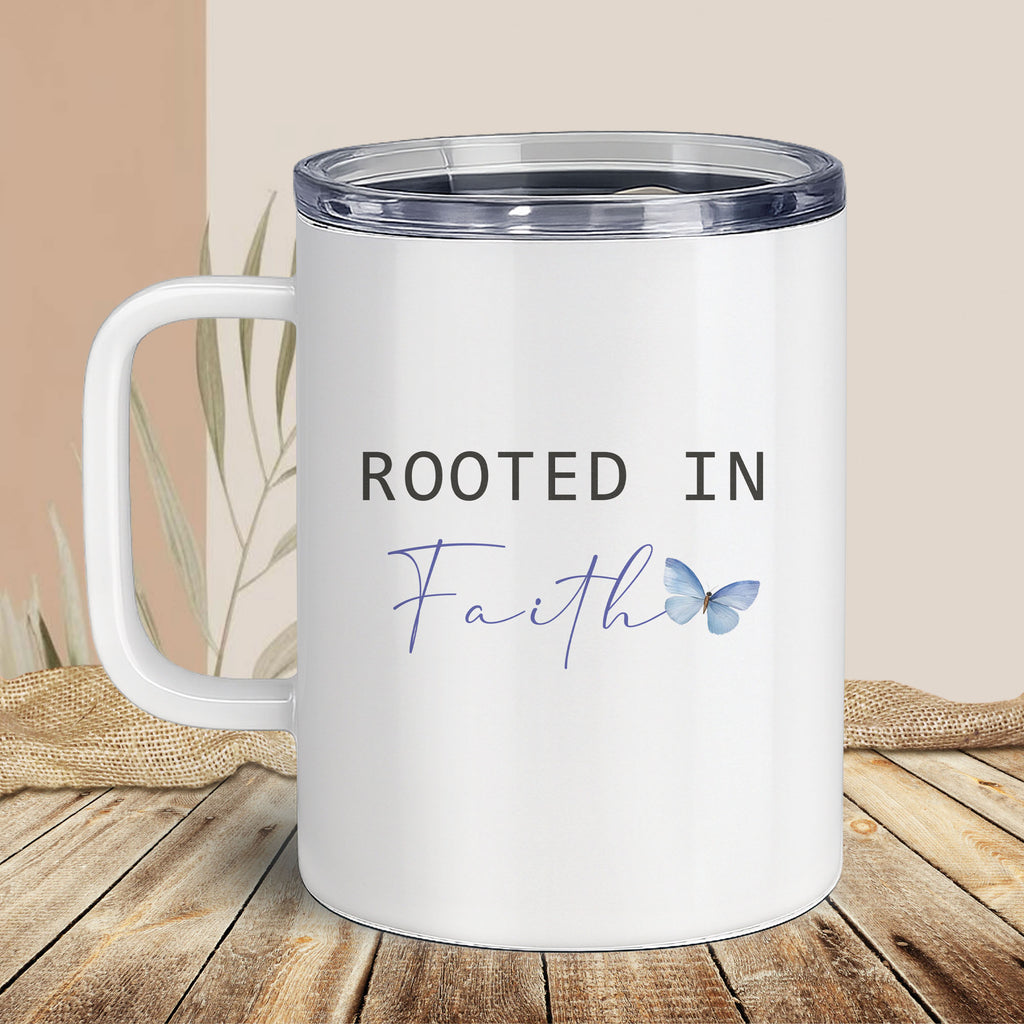 Rooted in Faith Floral Insulated Mug 12oz – Personalized Christian Coffee Mug