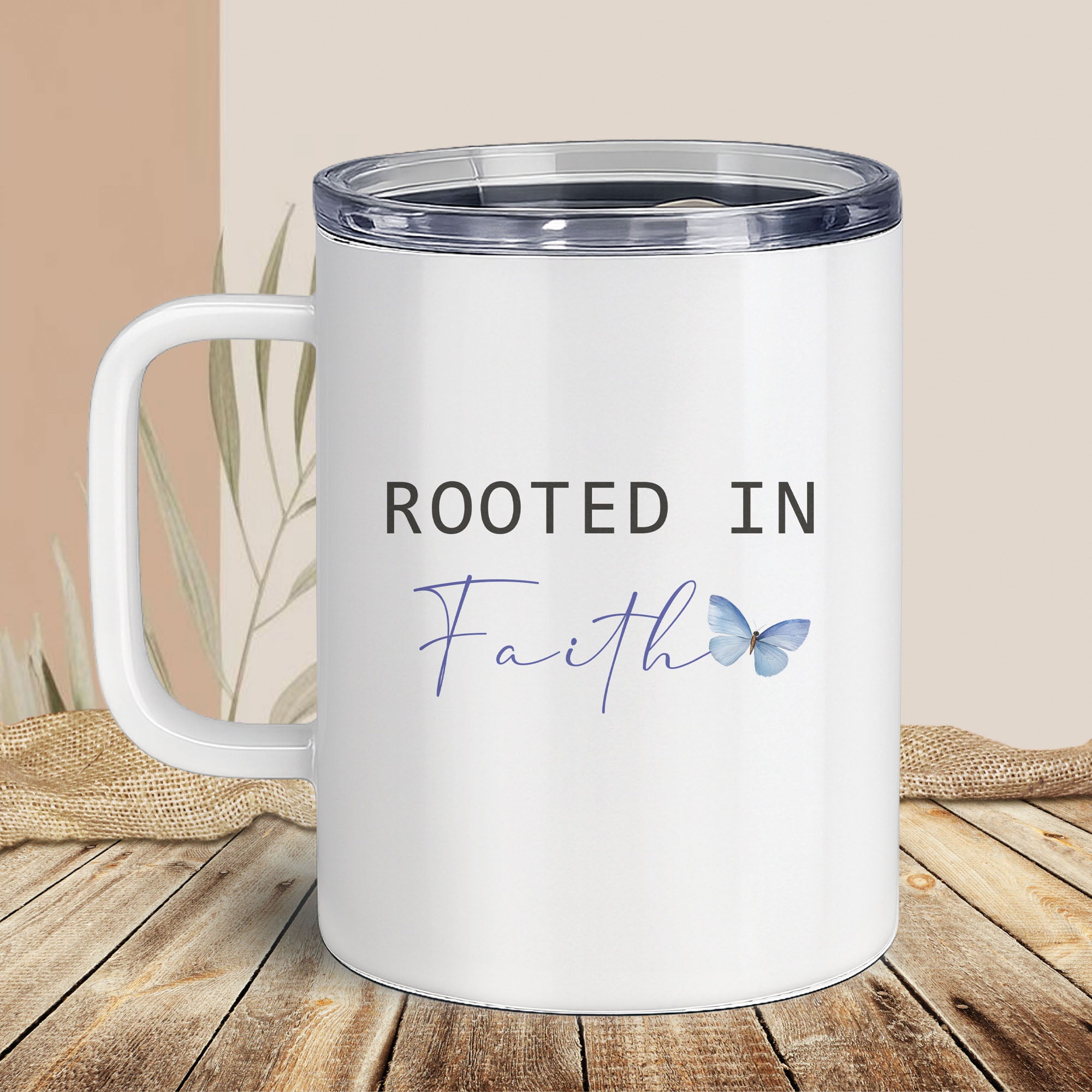 Rooted in Faith Floral Insulated Mug 12oz – Personalized Christian Coffee Mug
