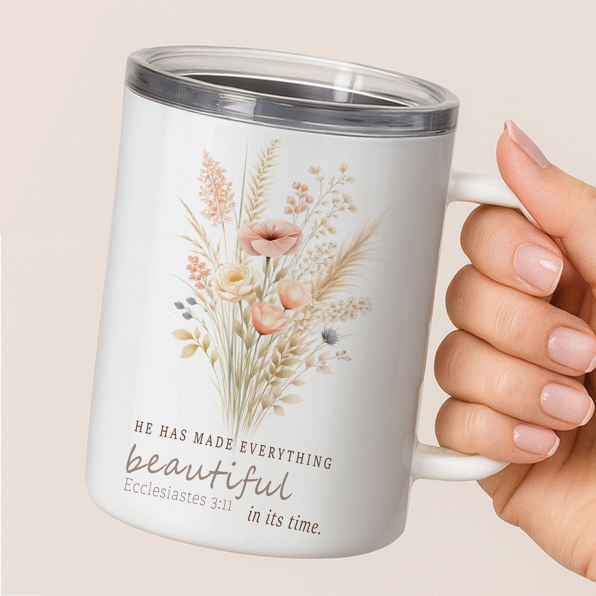 Floral Christian Coffee Mug, Ecclesiastes 3:11 Verse, Faith Gift for woman