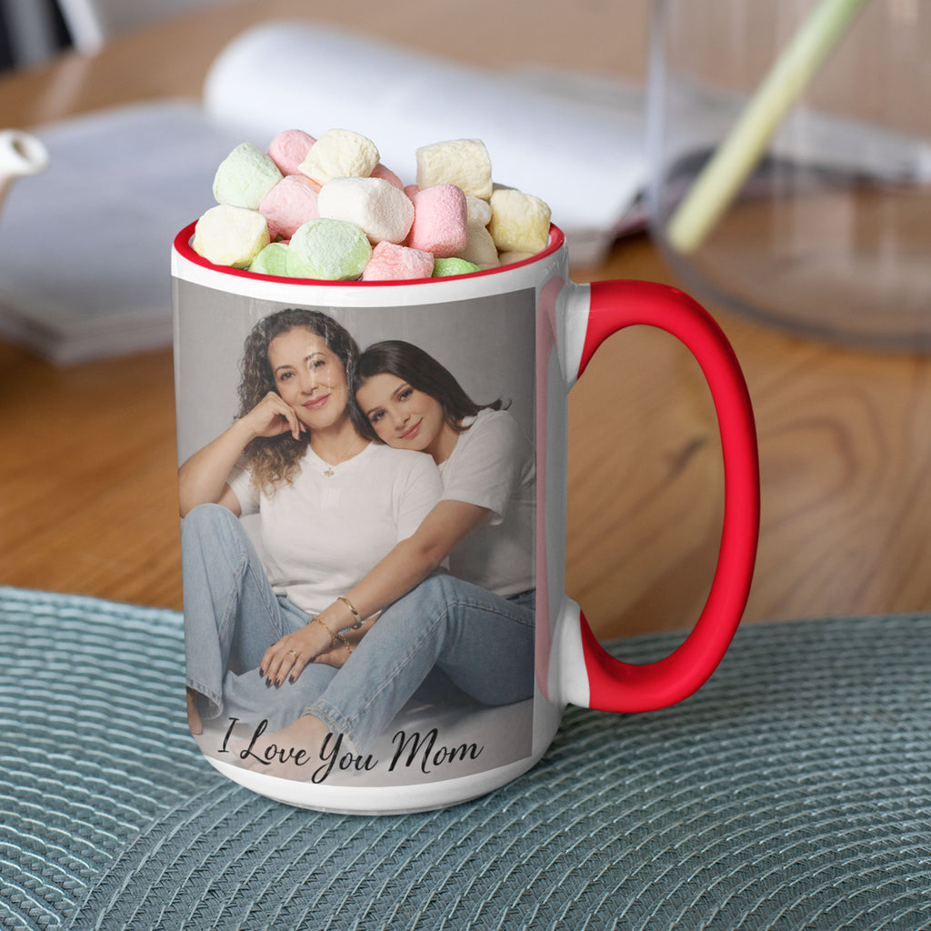 custom photo mug with colored handle personalized picture mug red handle ceramic