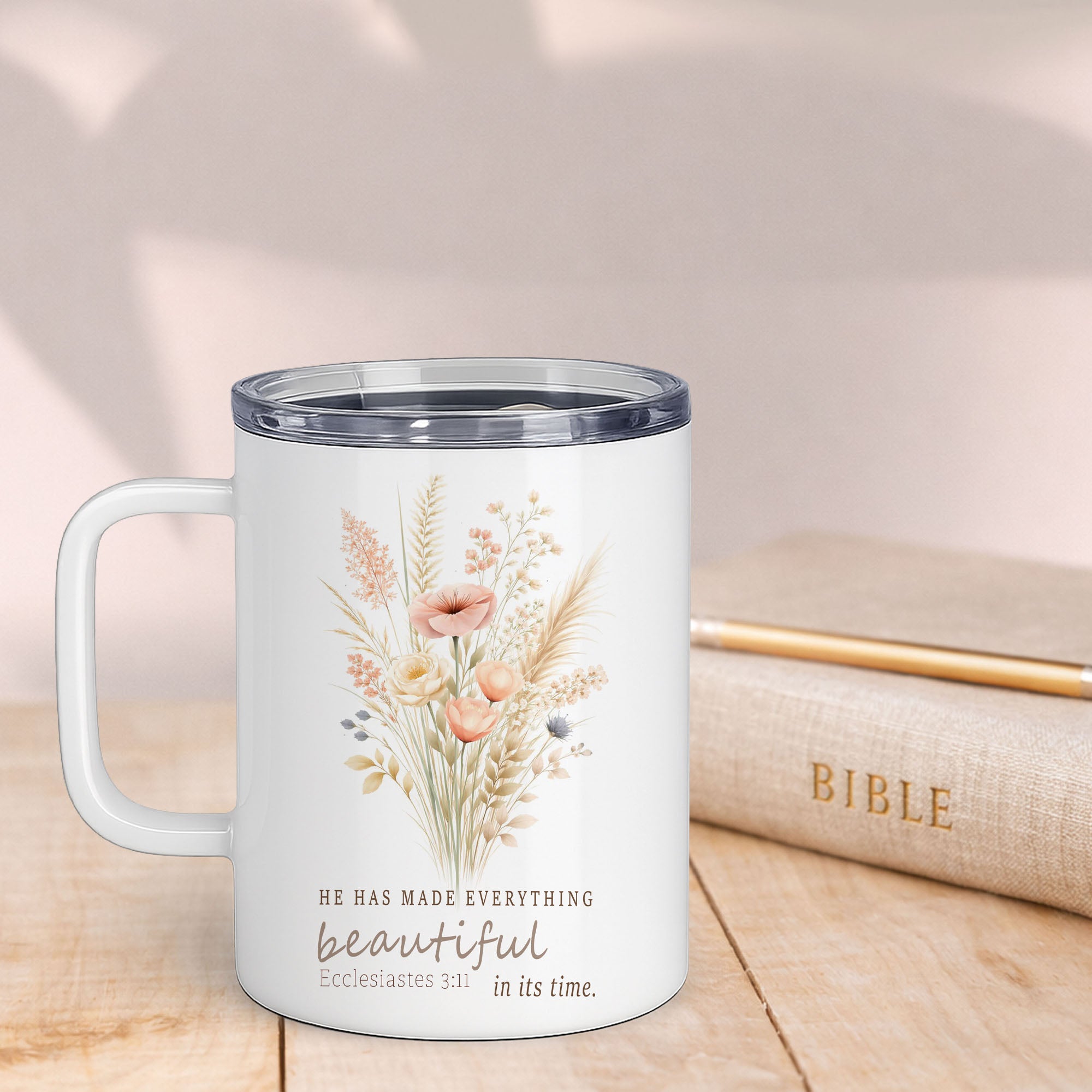 Floral Christian Coffee Mug, Ecclesiastes 3:11 Verse, Faith Gift for woman