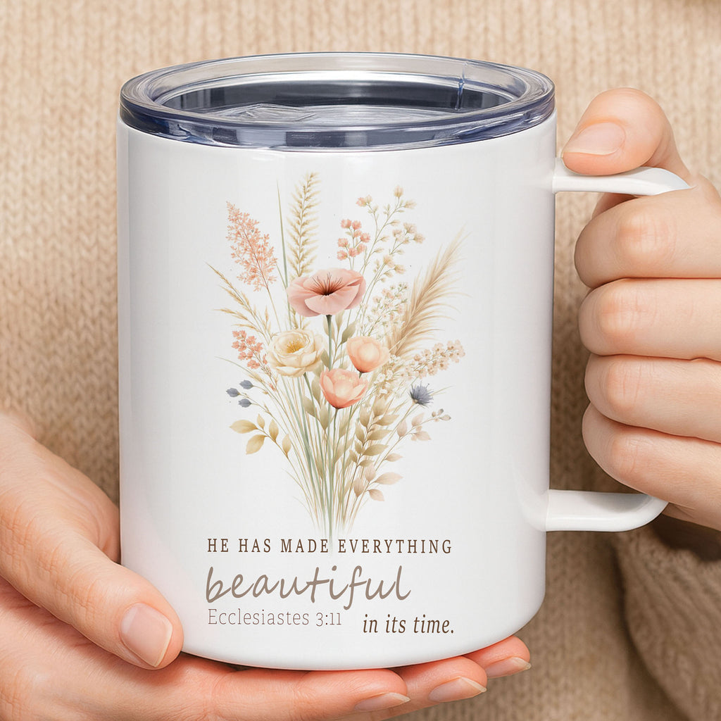 Floral Christian Coffee Mug, Ecclesiastes 3:11 Verse, Faith Gift for woman