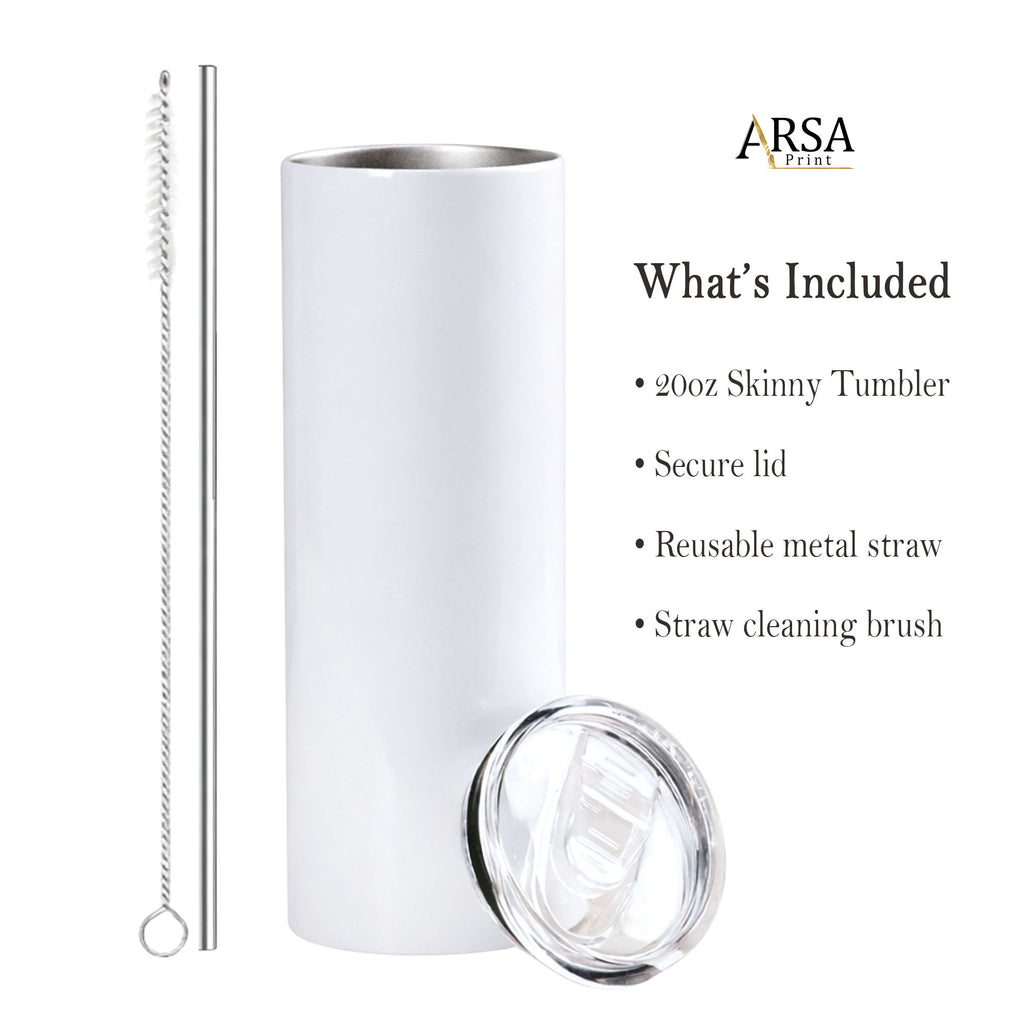 20oz skinny tumbler with lid metal straw and cleaning brush