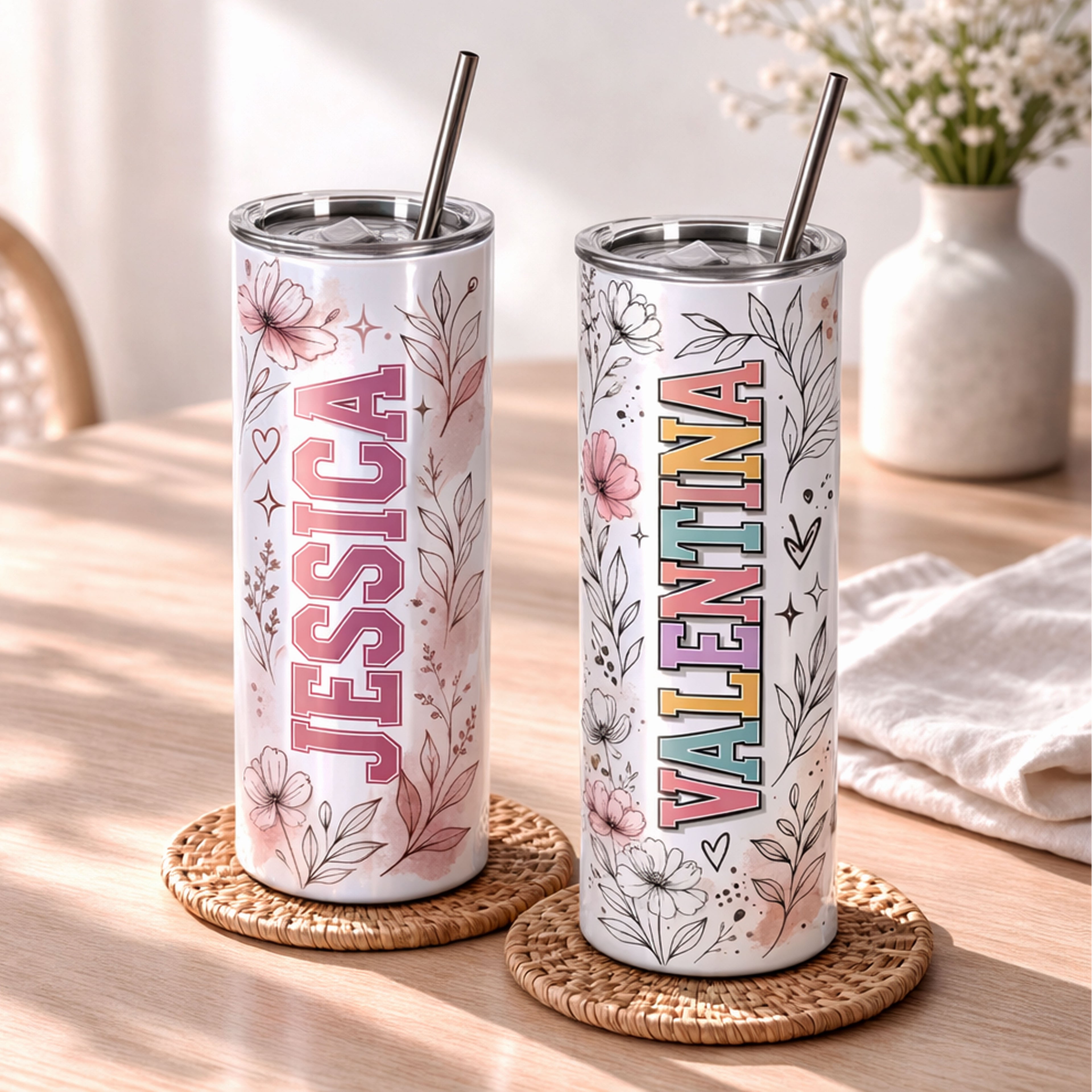 20oz personalized glitter skinny tumblers with custom names for gifts