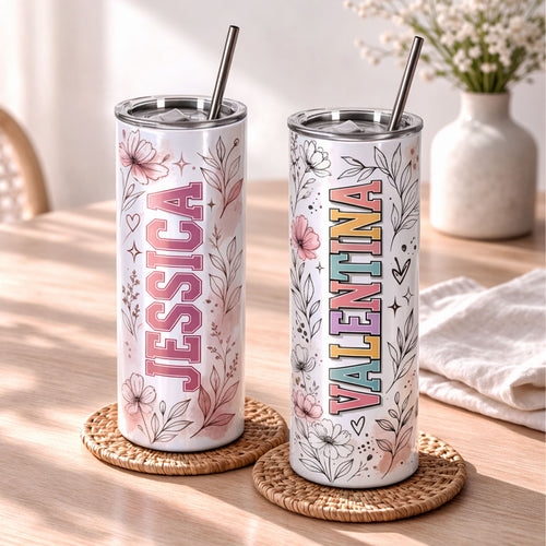 20oz personalized glitter skinny tumblers with custom names for gifts