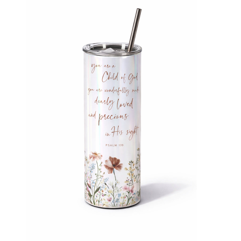 20oz glitter skinny tumbler with custom floral personalized design