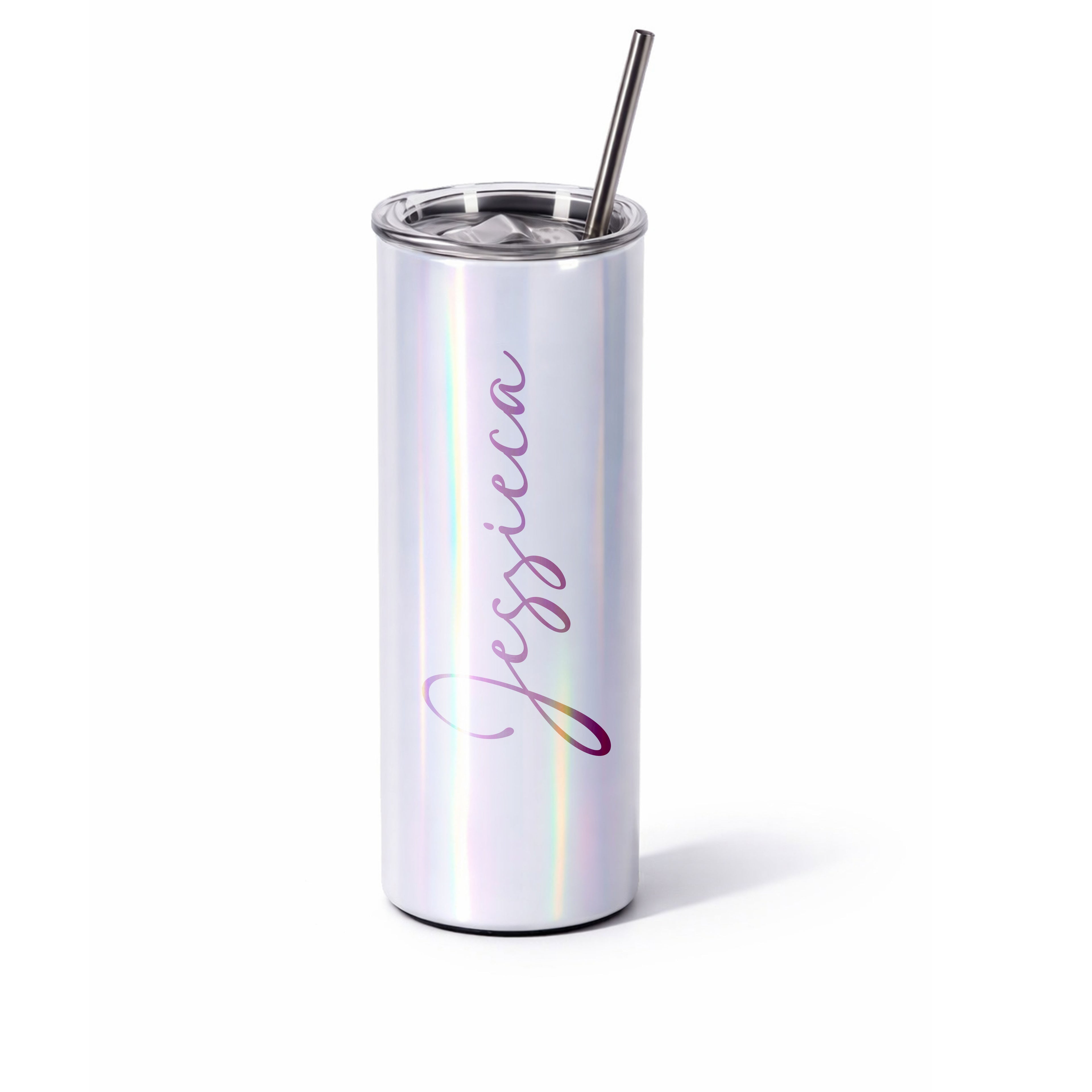 20oz iridescent skinny tumbler with shimmer glitter finish