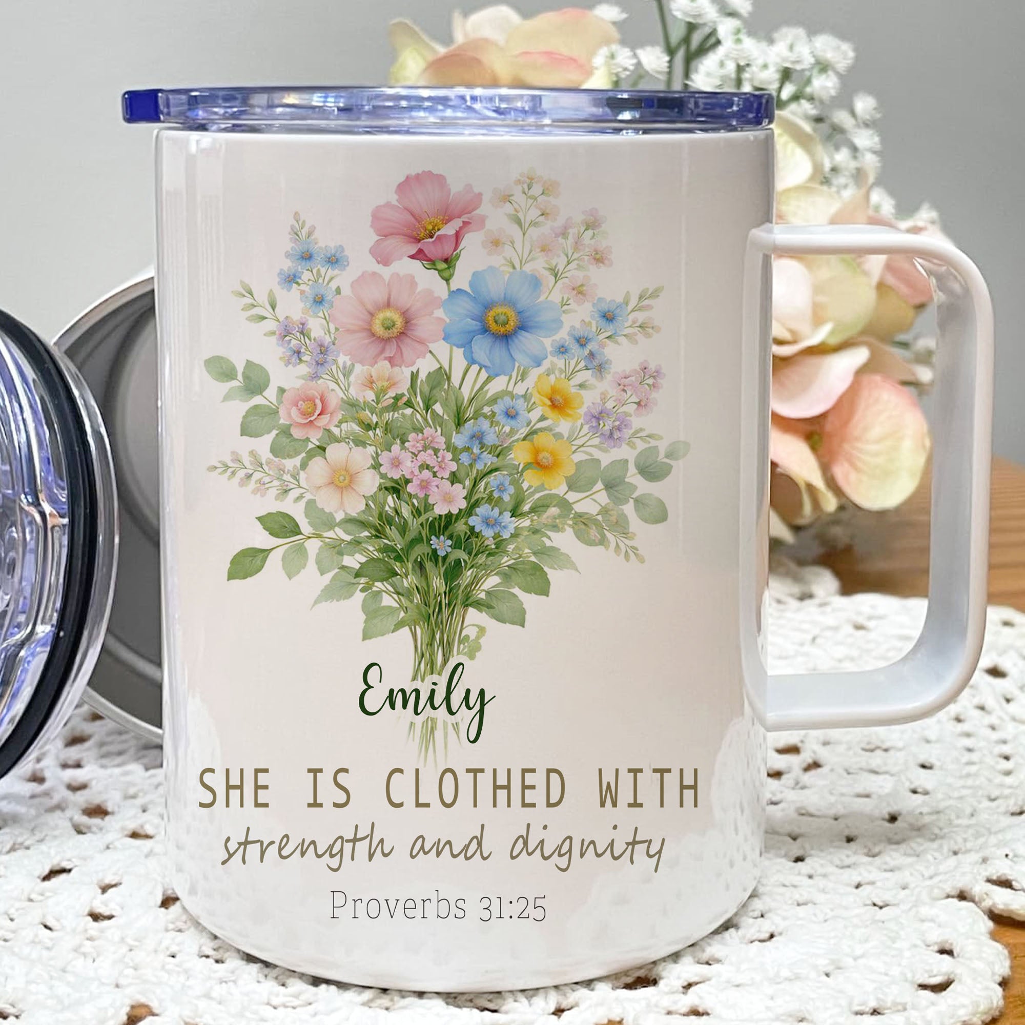 Floral Insulated Mug 12oz – Faith Inspired Christian Coffee Mug