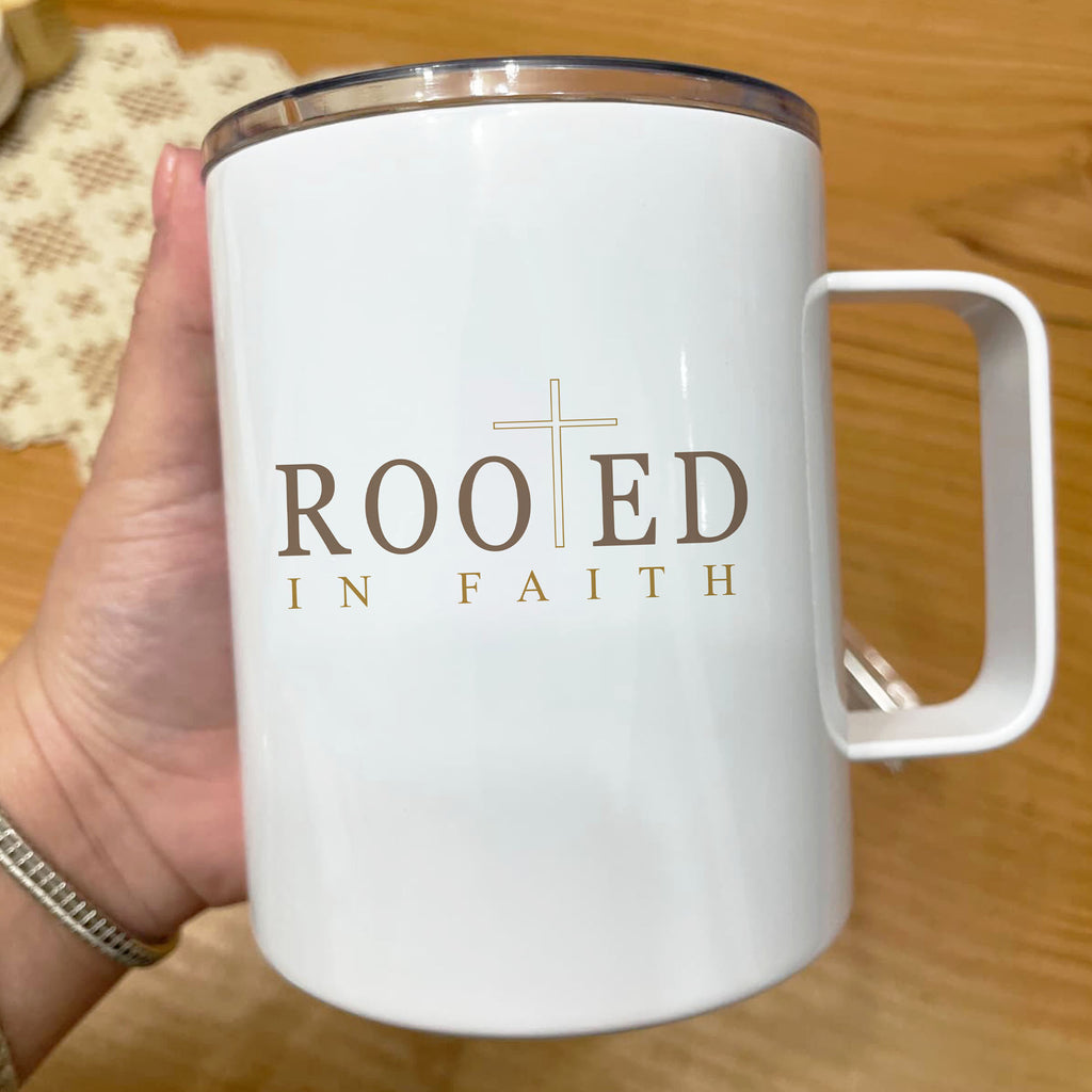 Rooted in Faith Insulated Mug – Personalized Christian Coffee Mug.