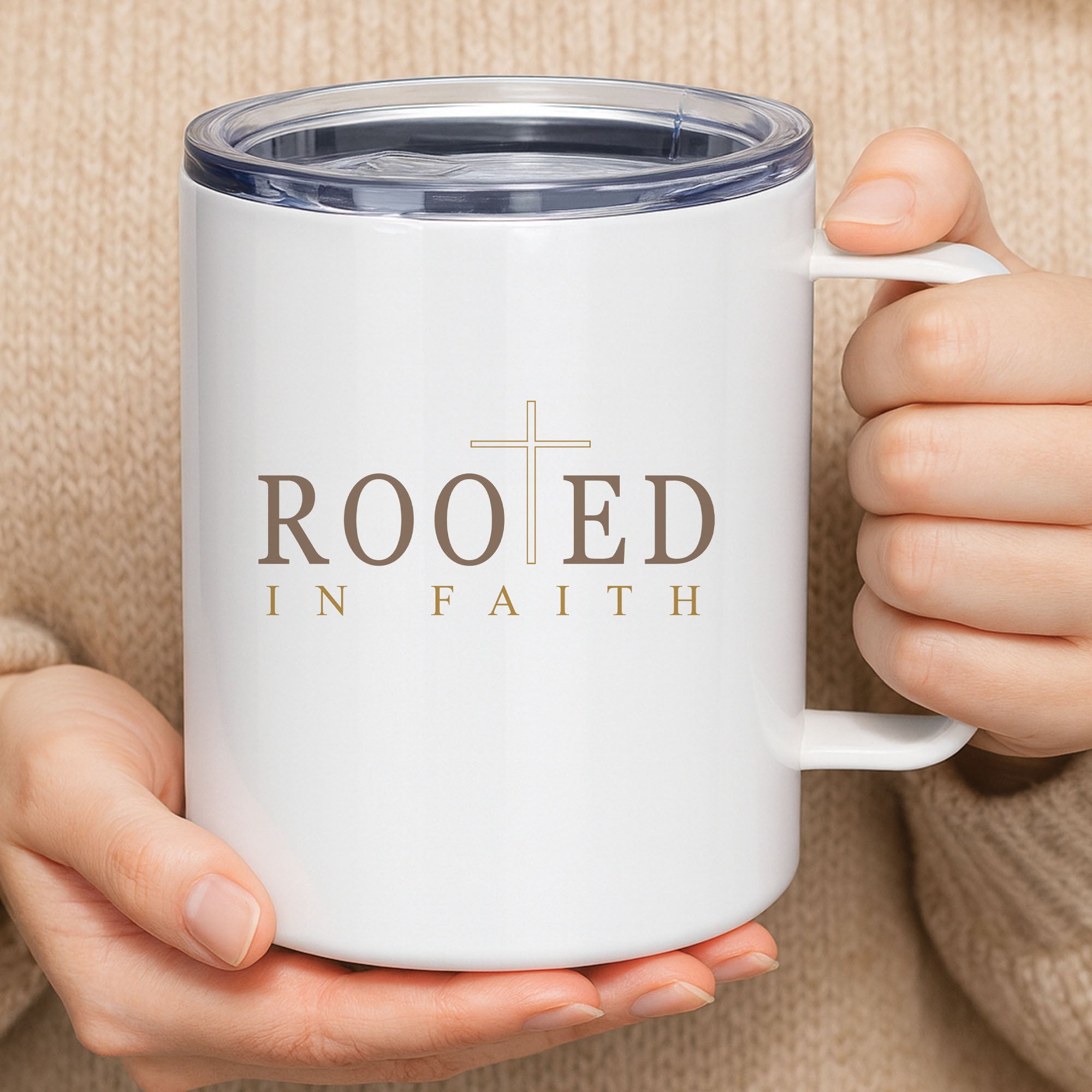 Rooted in Faith Insulated Mug – Personalized Christian Coffee Mug.