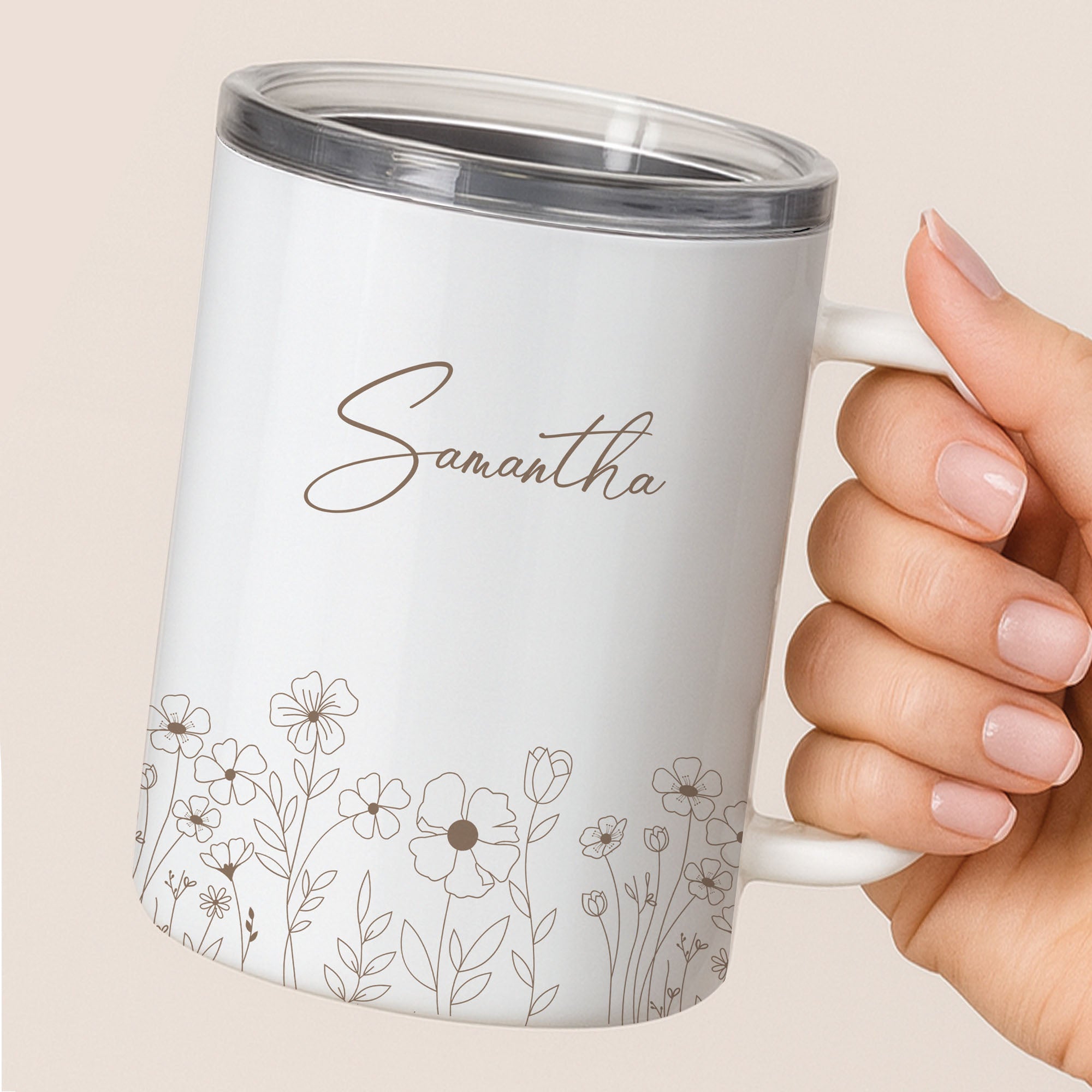 Personalized Faith Over Fear Floral Insulated Mug for Women 12 oz