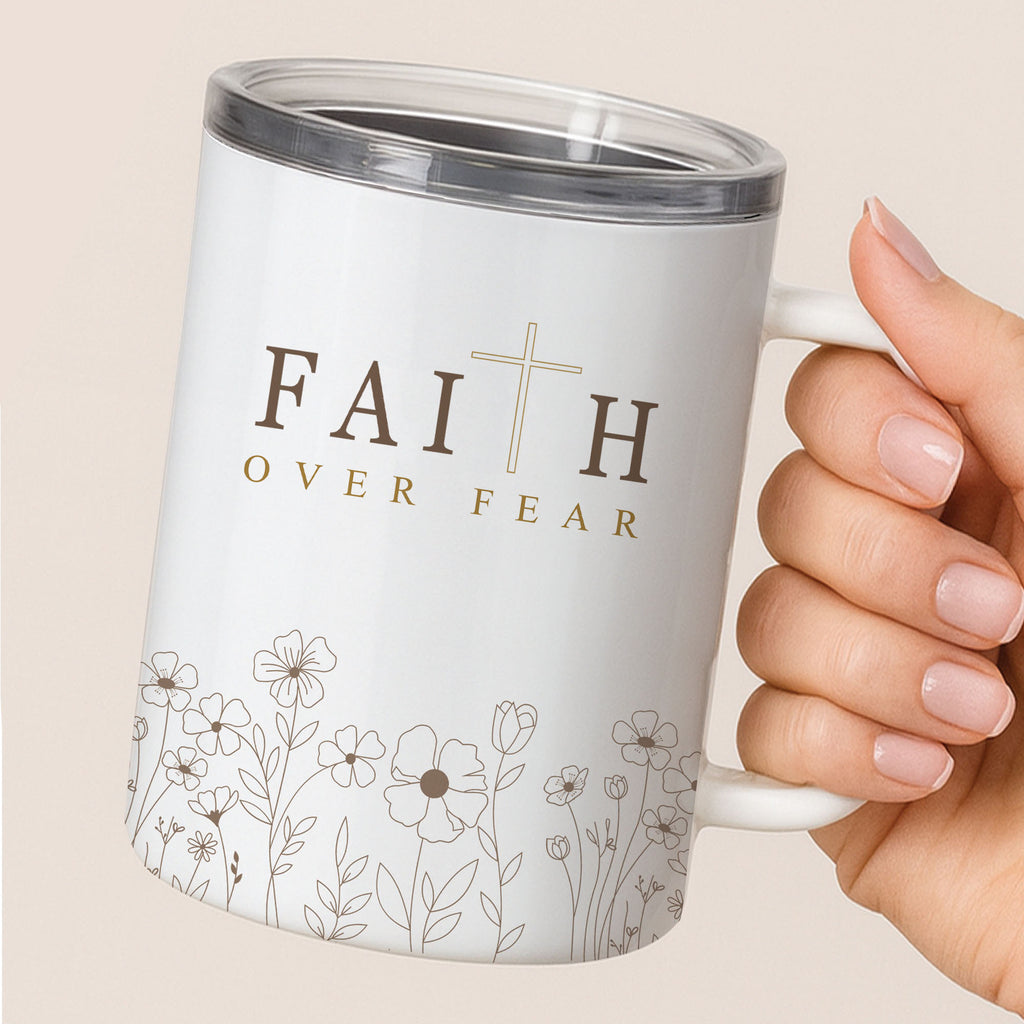 Personalized Faith Over Fear Floral Insulated Mug for Women 12 oz
