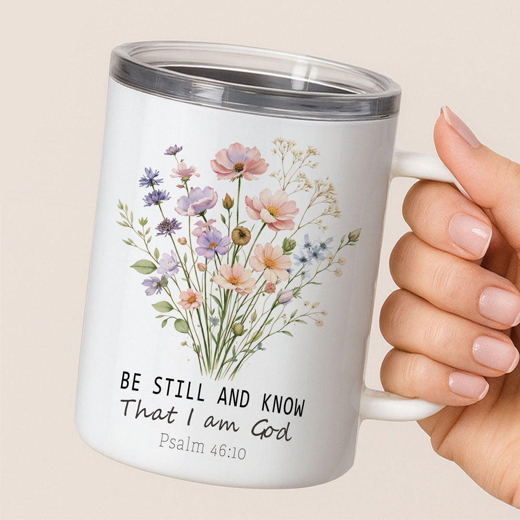 Be Still and Know Floral Insulated Mug 12oz – Christian Gift