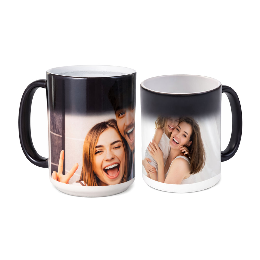 Personalized magic ceramic mug with custom photo, heat reveal coffee mug available in 11 oz and 15 oz sizes
