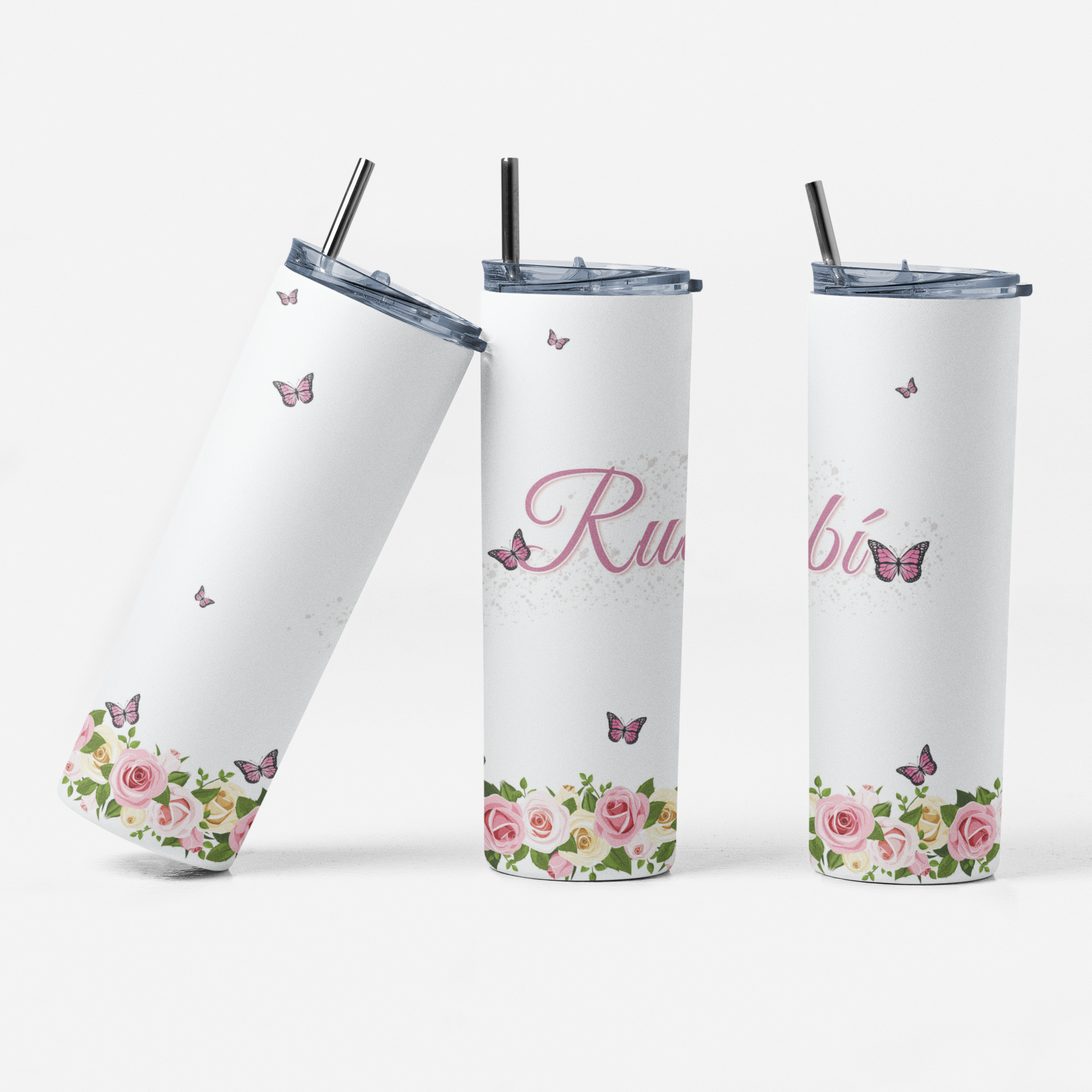 Custom name butterfly tumbler 20oz skinny tumbler floral personalized cup