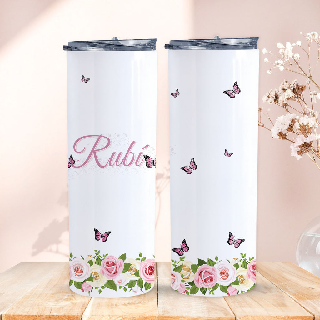 Custom name floral butterfly tumbler personalized 20oz cup gift for her