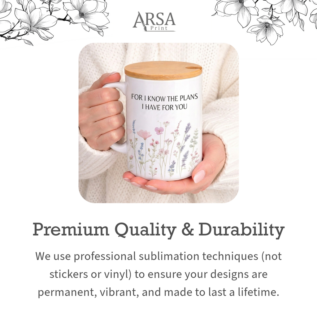 Inspirational Bible Verse Mug Set with Bamboo Lid & Flower Spoon