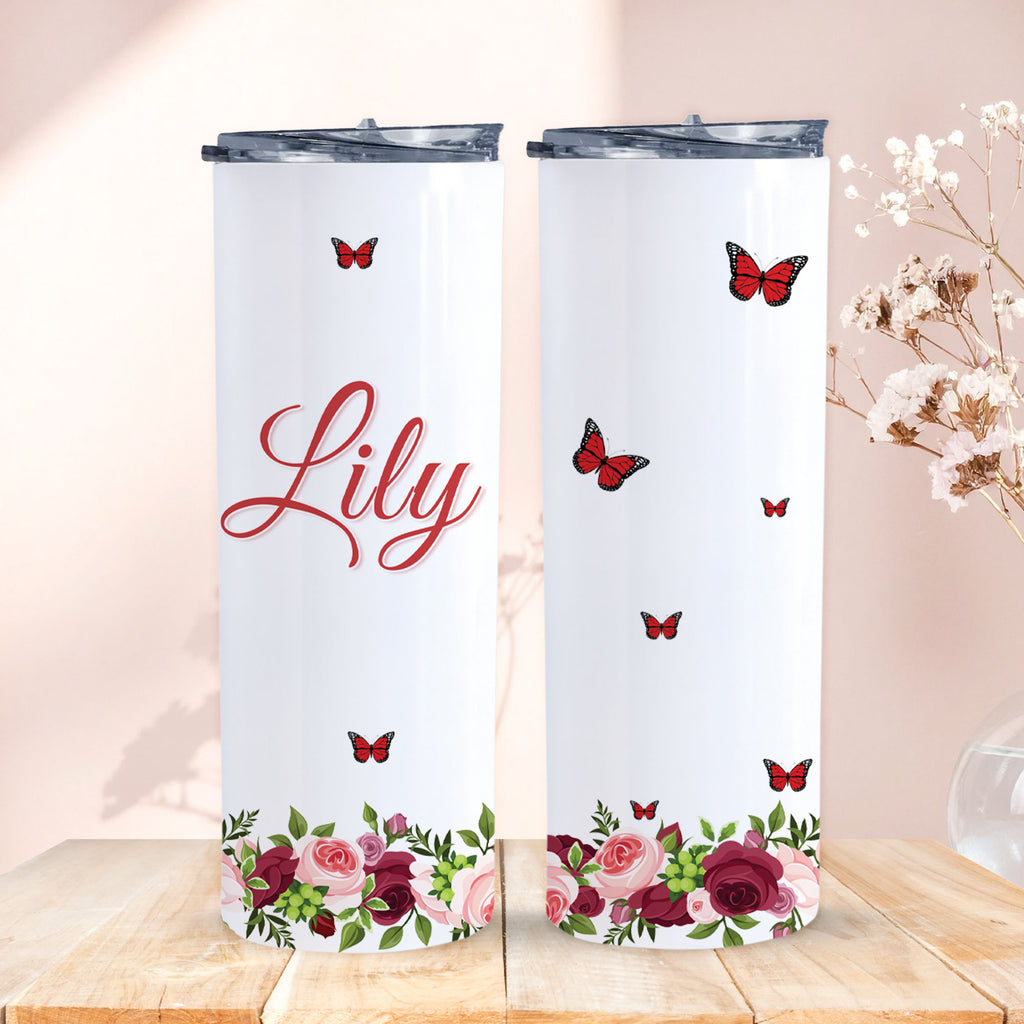 custom name floral butterfly tumbler personalized drinkware