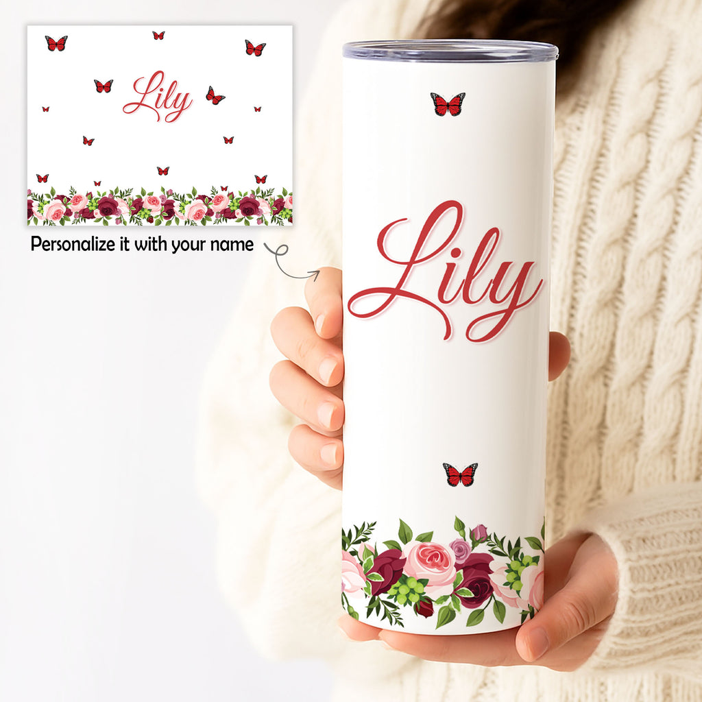 personalized butterfly tumbler with custom name 20oz skinny cup
