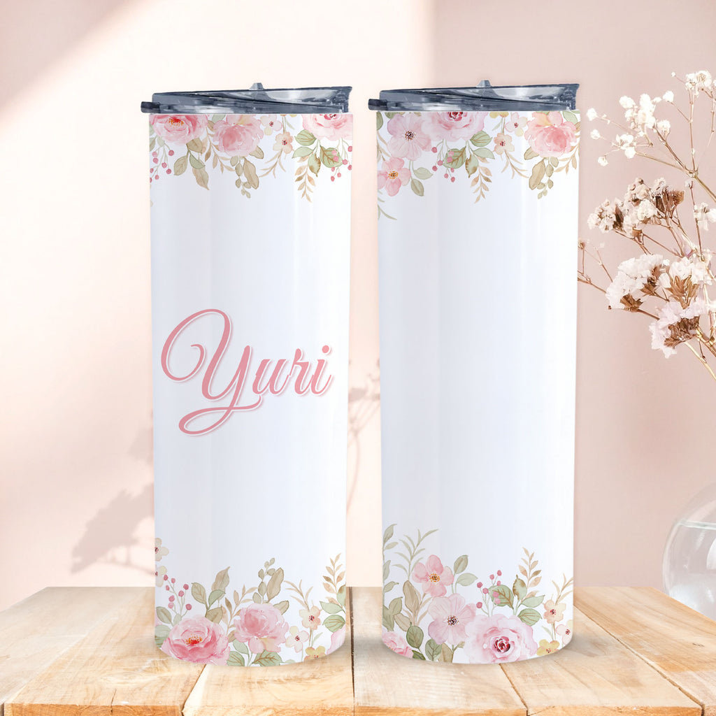 Personalized Floral Tumbler – Custom Name 20oz Skinny Cup, Gift for Her