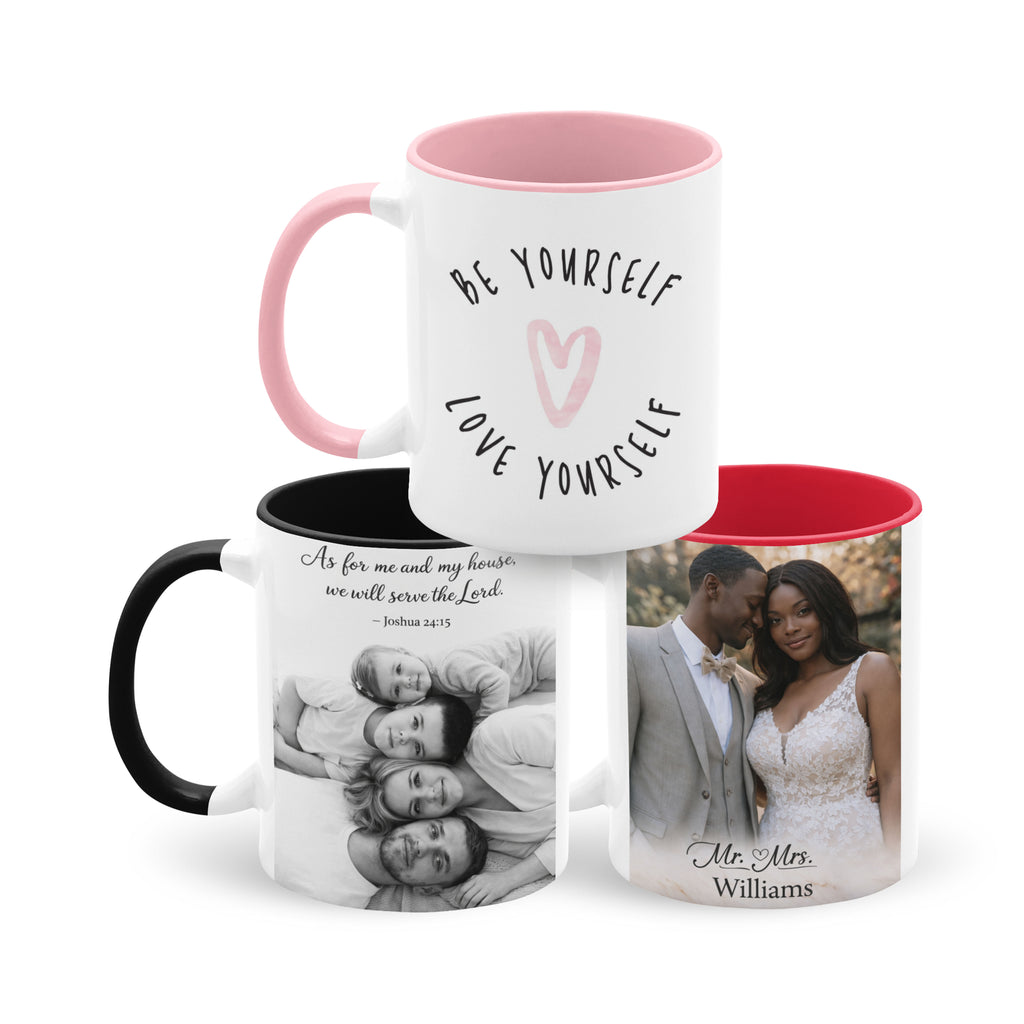 custom photo mug with colored handle personalized picture color  handle ceramic