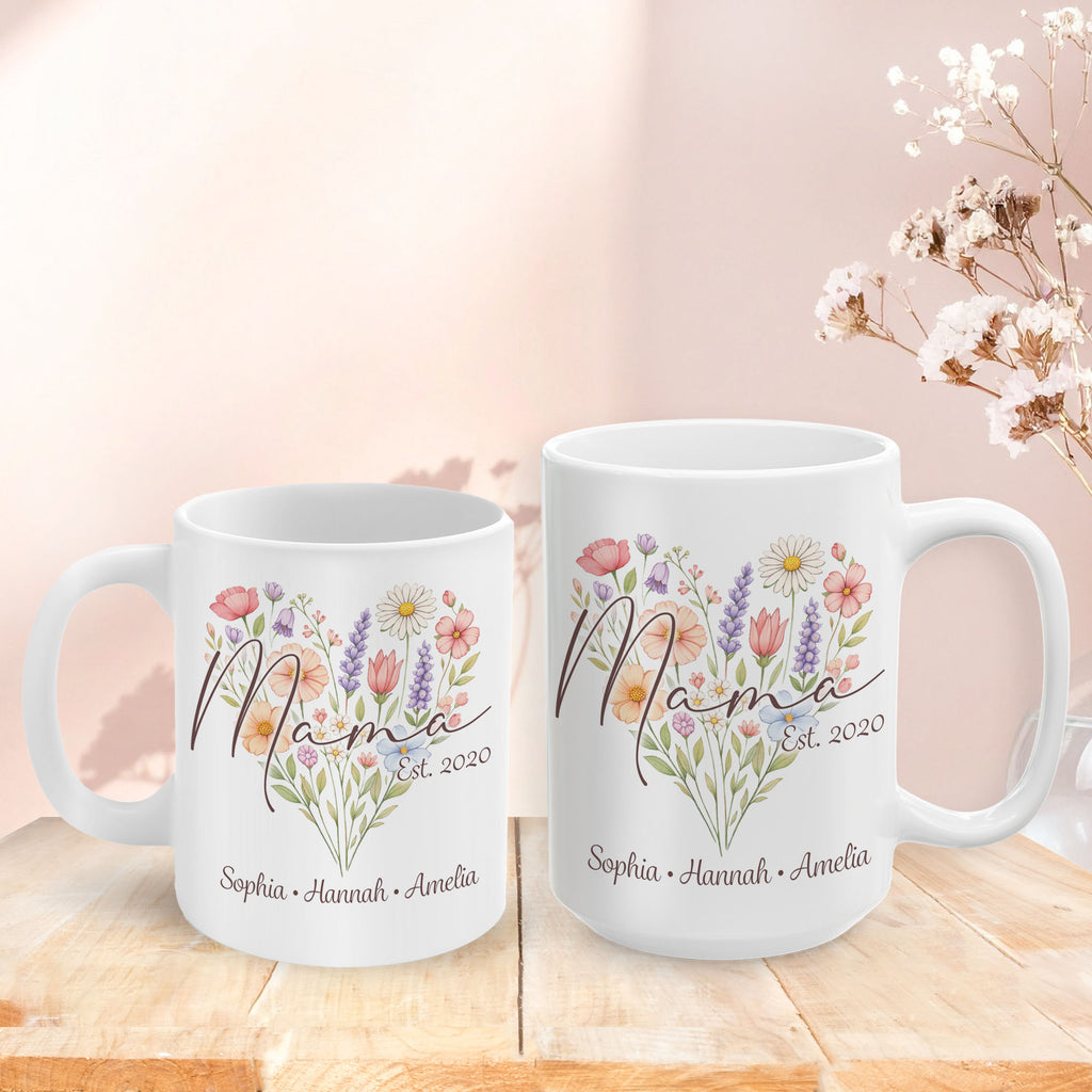 Personalized Mama Mug – Floral Heart Design mug 11oz/15oz