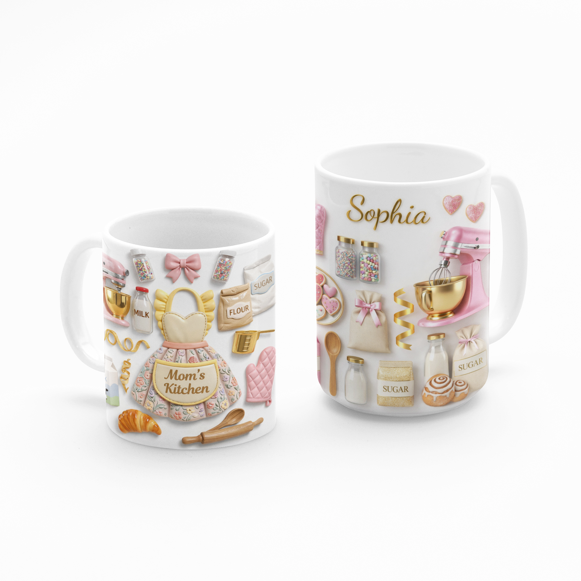 Personalized mom kitchen mug with custom name baking theme