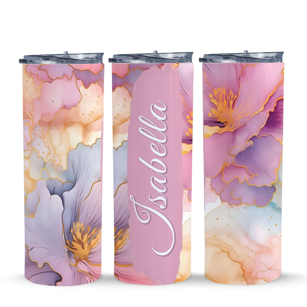 Personalized Floral & Butterfly Tumbler – Custom Name 20oz Skinny Cup