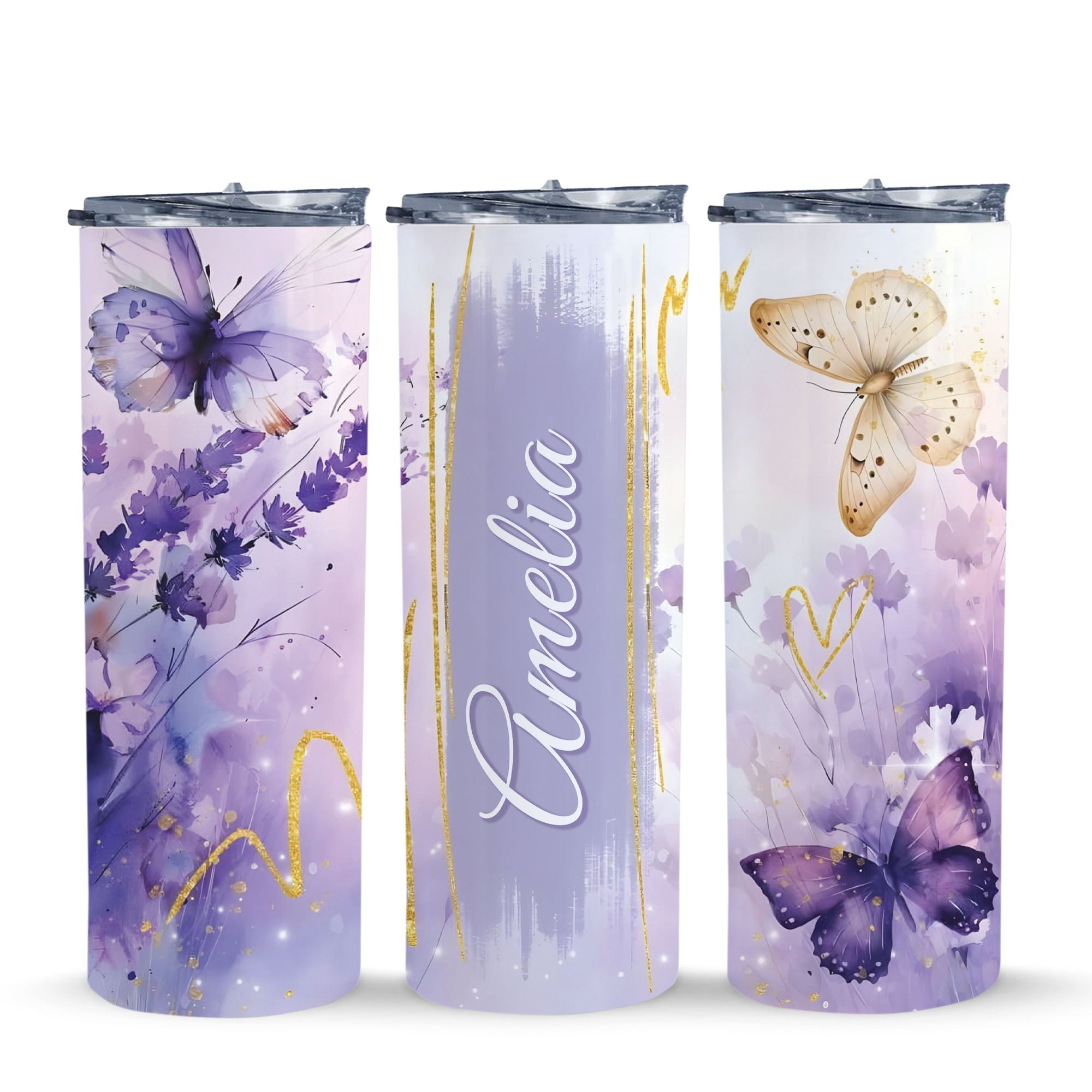 Personalized Floral & Butterfly Tumbler – Custom Name 20oz Skinny Cup
