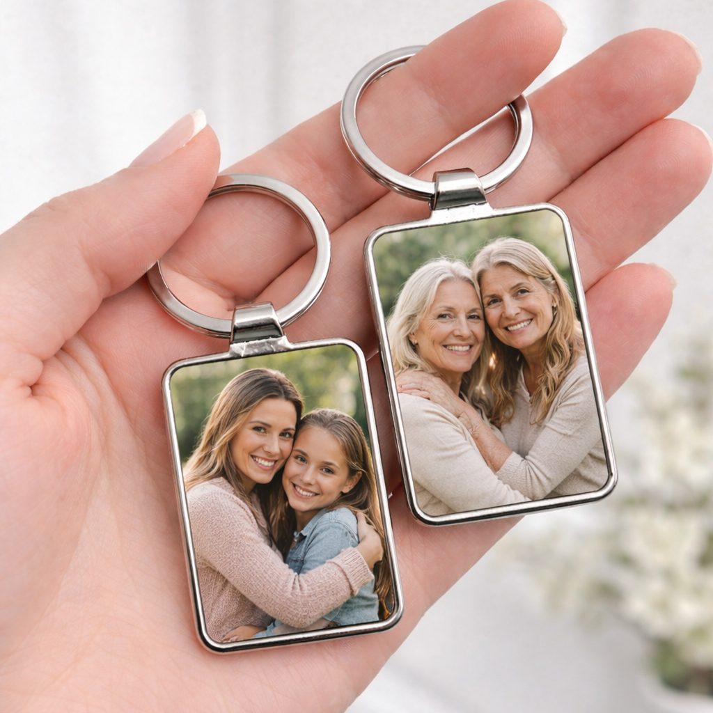 custom photo keychain in hand minimalist metal keychain with family picture