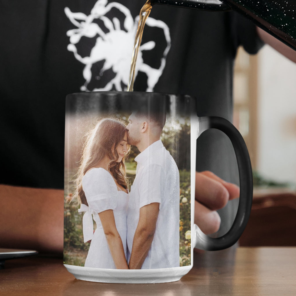 Heat sensitive magic mug with personalized photo, custom ceramic coffee mug for gifts