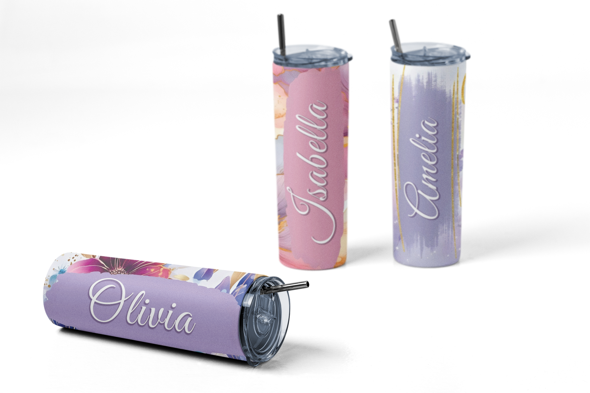 Personalized Floral & Butterfly Tumbler – Custom Name 20oz Skinny Cup