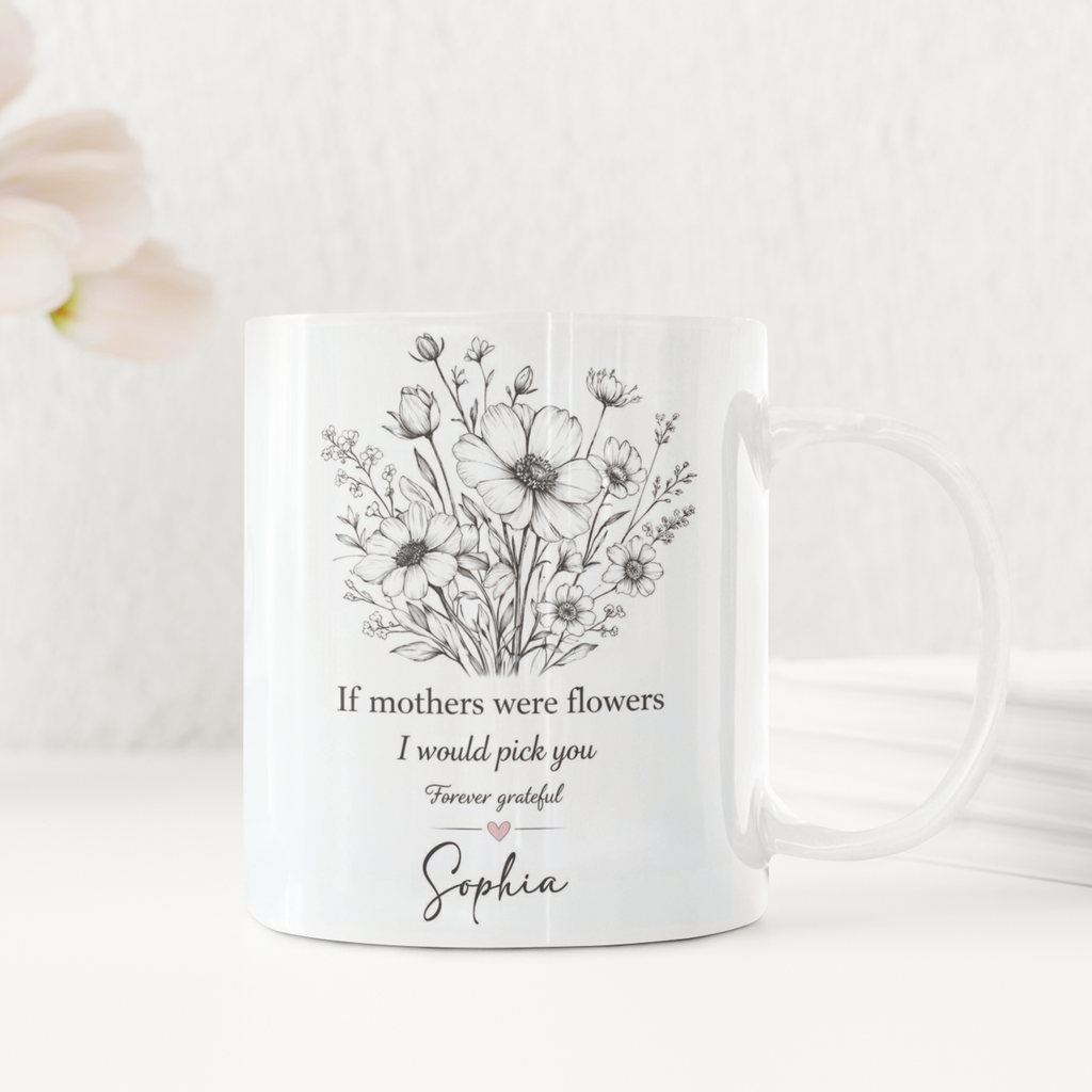 Personalized Mom Mug – Floral Designs – Custom Names Gift