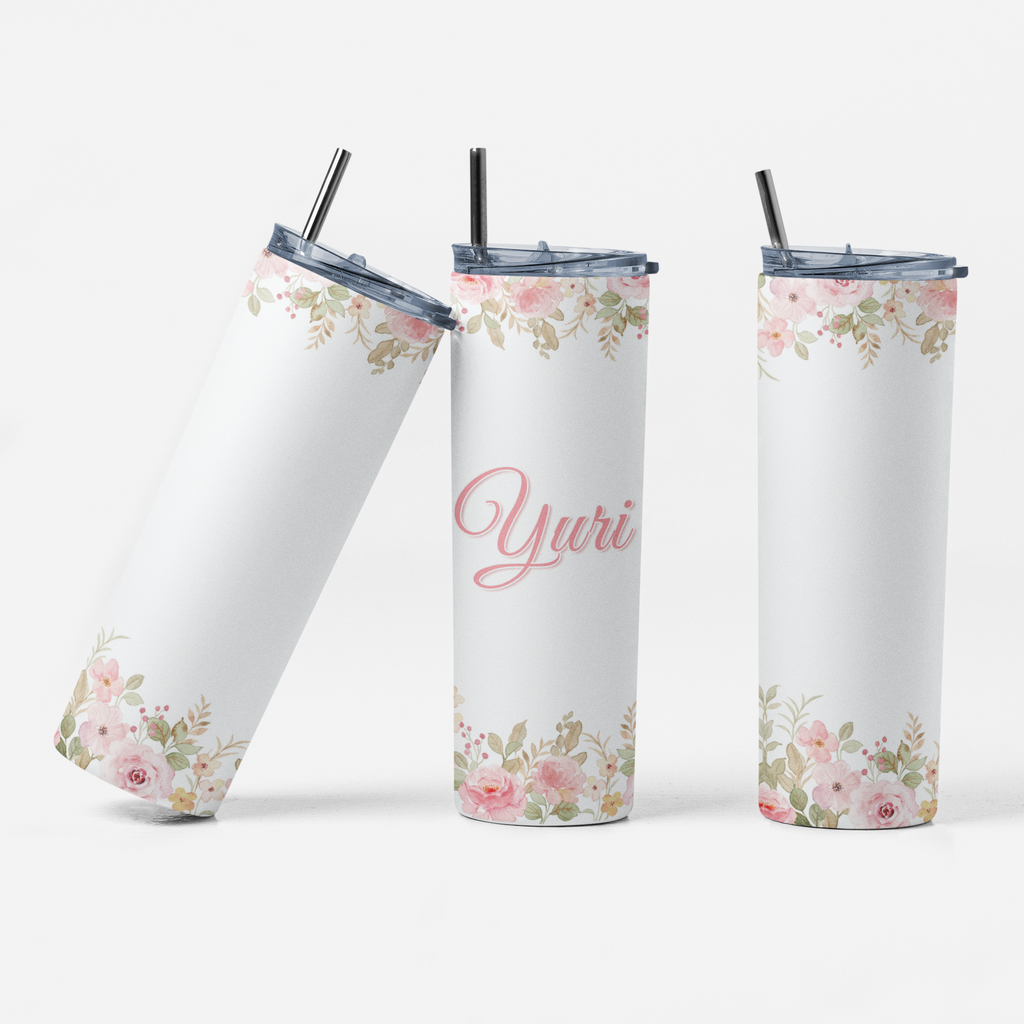 Personalized Floral Tumbler – Custom Name 20oz Skinny Cup, Gift for Her
