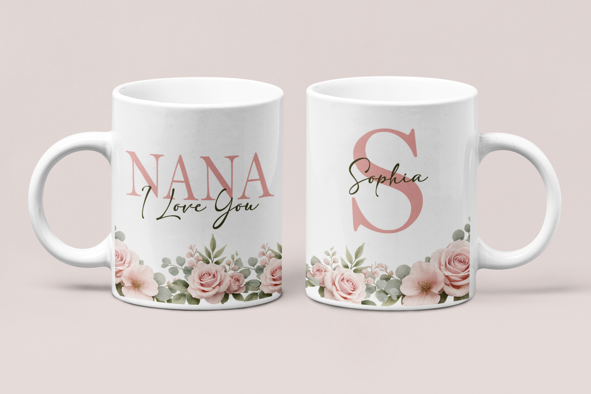 Personalized Mom Mug – MOM I Love You Floral Design with Initial & Name