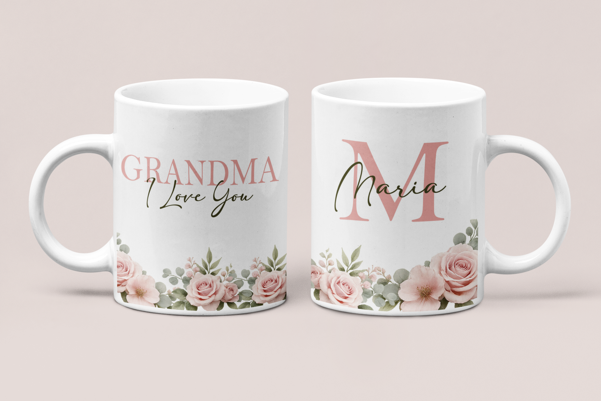 Personalized Mom Mug – MOM I Love You Floral Design with Initial & Name