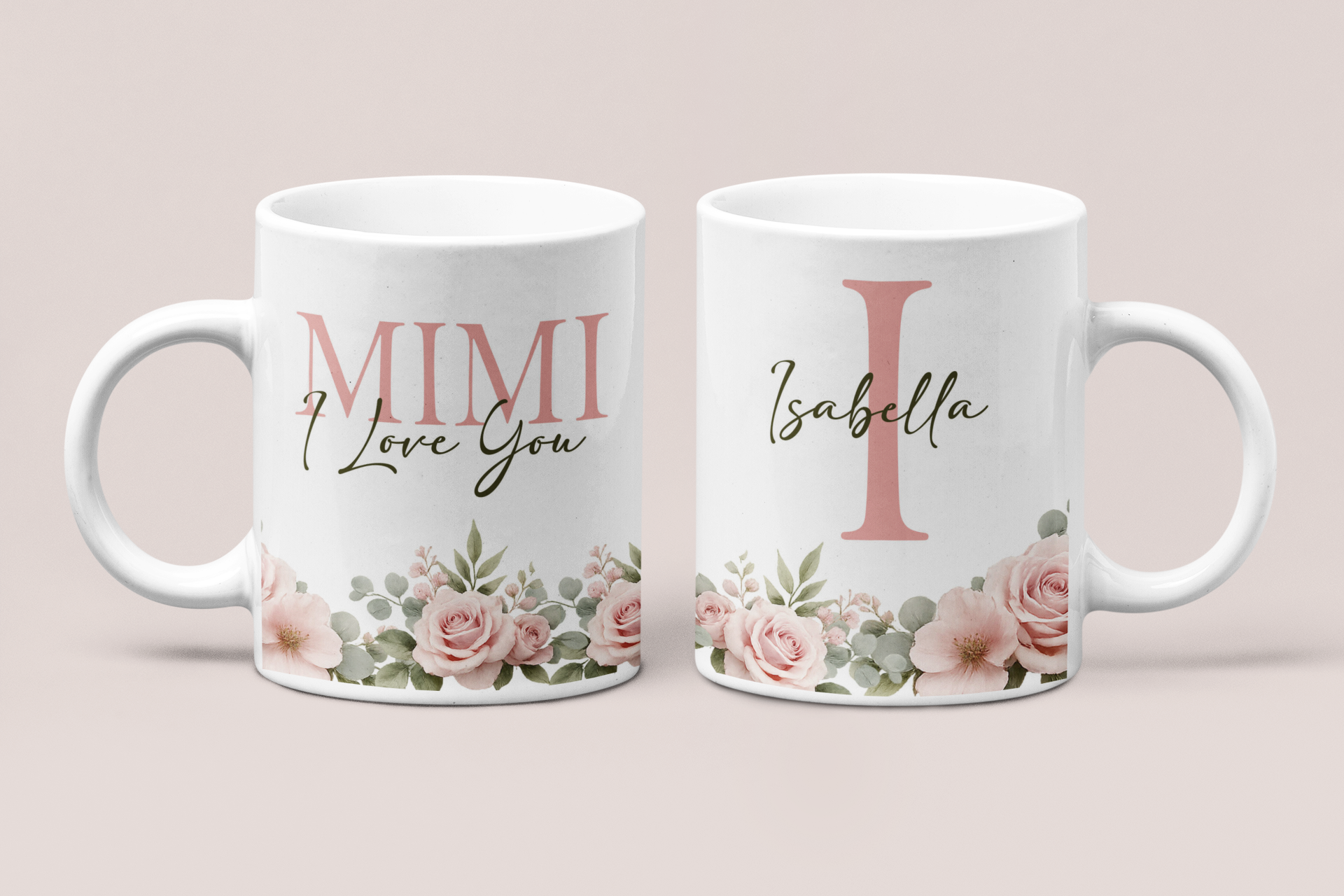 Personalized Mom Mug – MOM I Love You Floral Design with Initial & Name