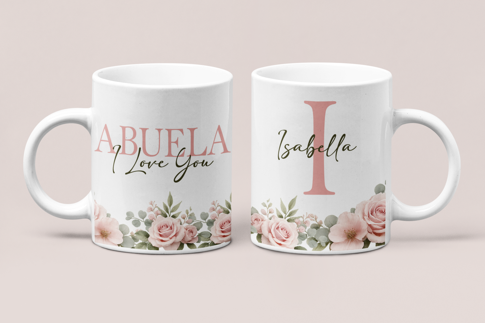 Personalized Mom Mug – MOM I Love You Floral Design with Initial & Name