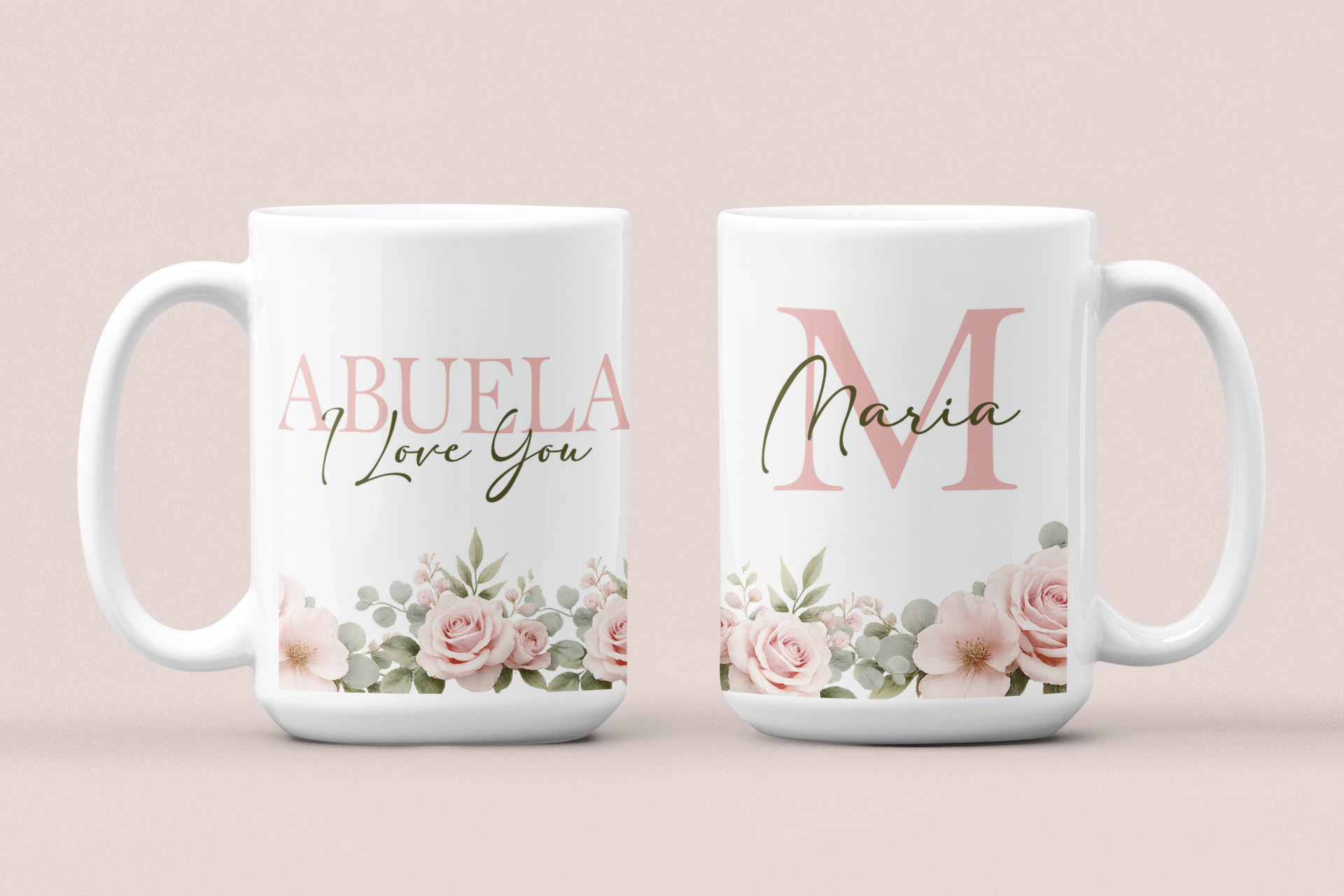Personalized Mom Mug – MOM I Love You Floral Design with Initial & Name