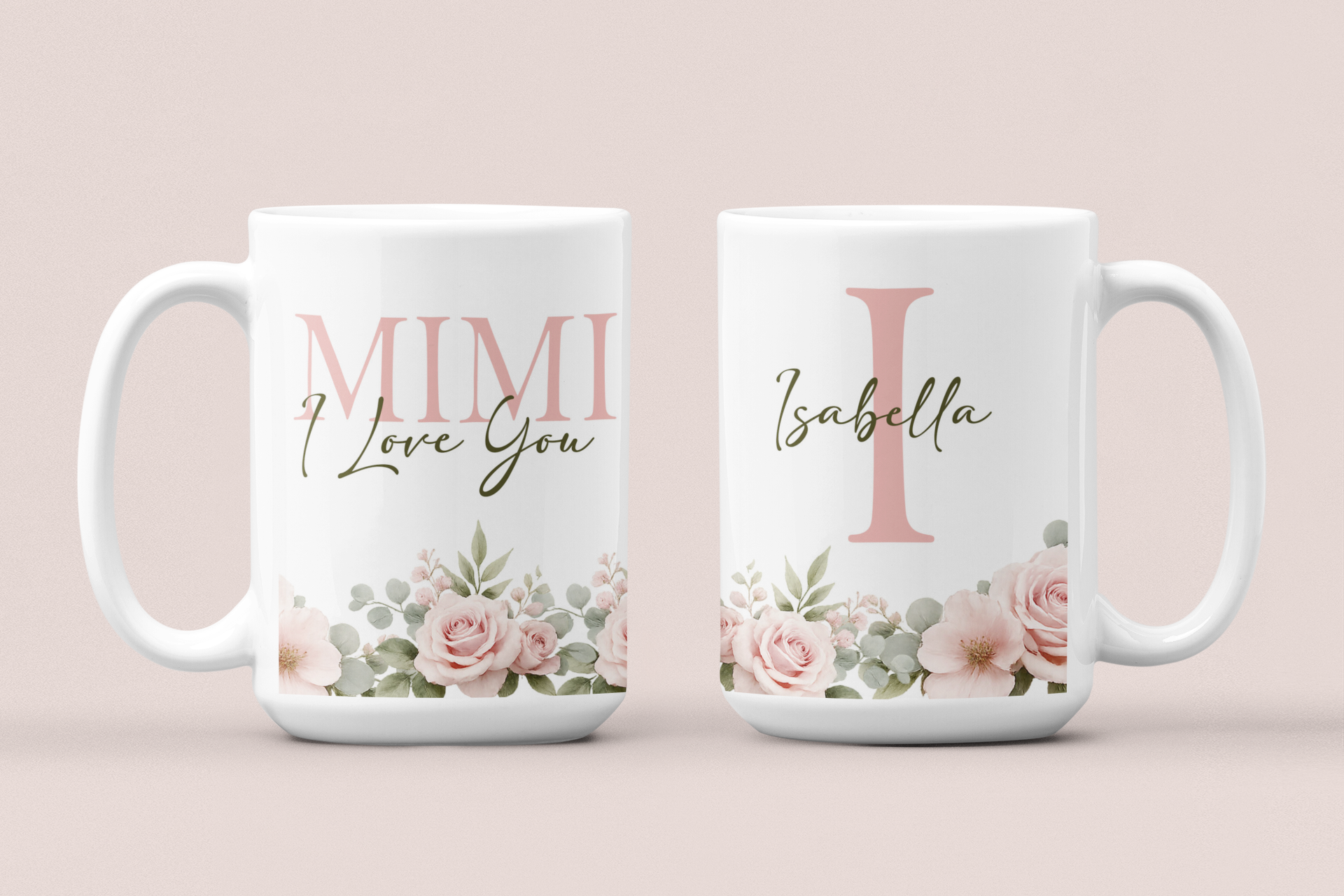 Personalized Mom Mug – MOM I Love You Floral Design with Initial & Name