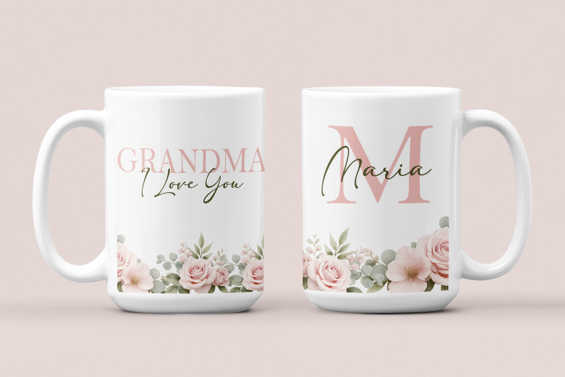 Personalized Mom Mug – MOM I Love You Floral Design with Initial & Name
