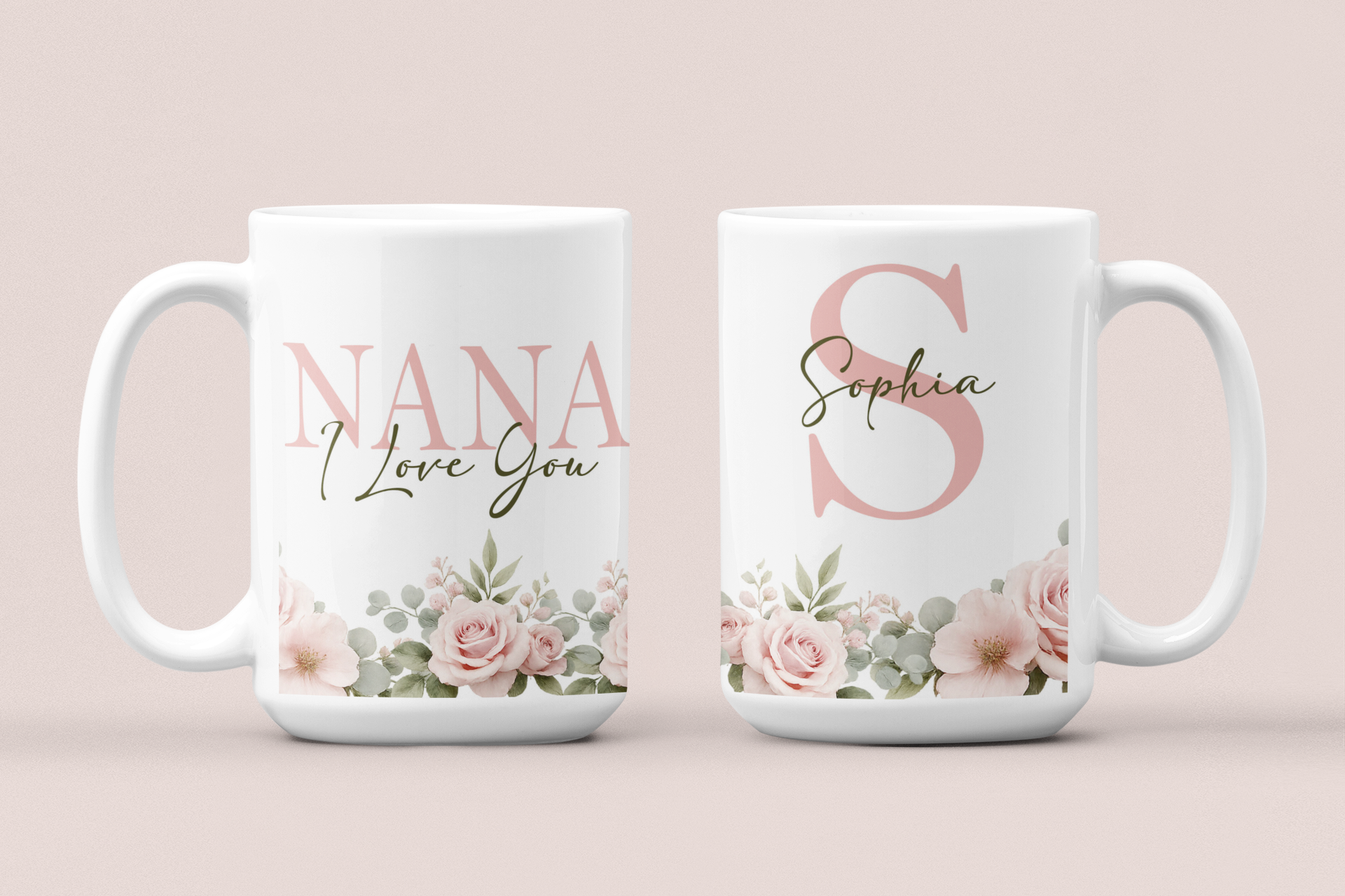 Personalized Mom Mug – MOM I Love You Floral Design with Initial & Name