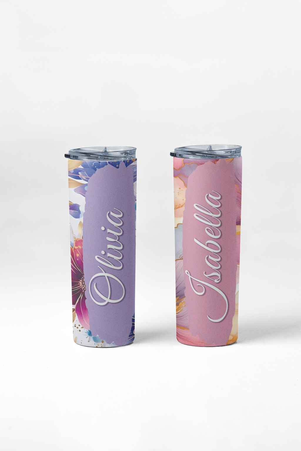 Personalized Floral & Butterfly Tumbler – Custom Name 20oz Skinny Cup