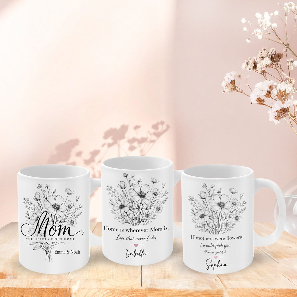 Personalized Mom Mug – Floral Designs – Custom Names Gift