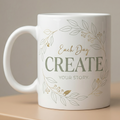 minimalist ceramic mug. Featuring the elegant and uplifting phrase "Each Day Create Your Story", this cup serves as a gentle daily reminder that every morning is a blank page waiting for your unique touch.