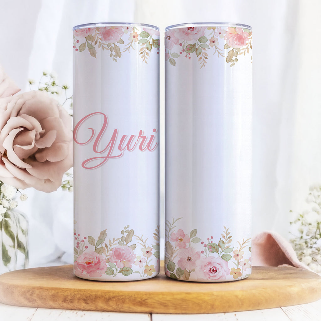 Personalized Floral Tumbler – Custom Name 20oz Skinny Cup, Gift for Her